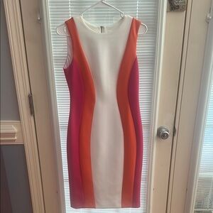 Calvin Klein Pink and White Sheath Midi Dress